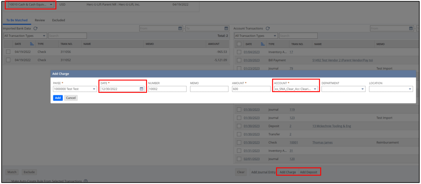 add deposits section to the clearing account credit card reconciliation