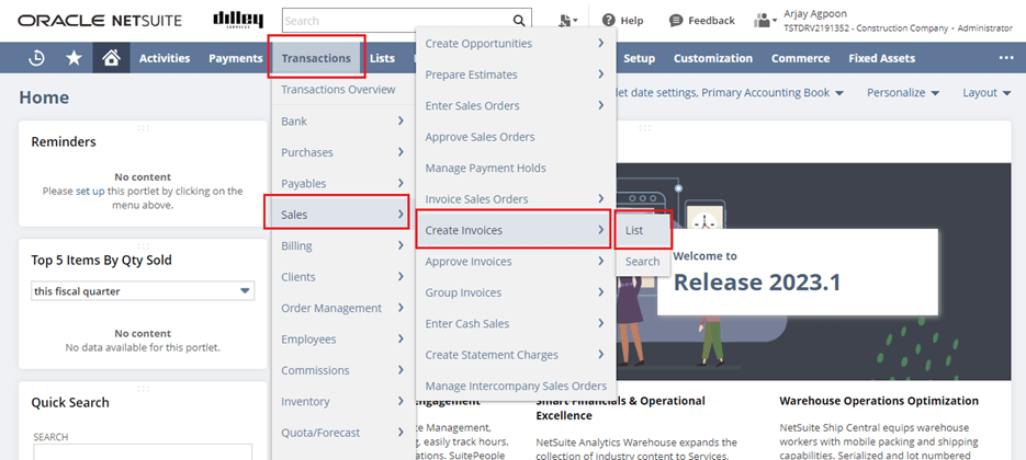 access NetSuite Invoices Page2